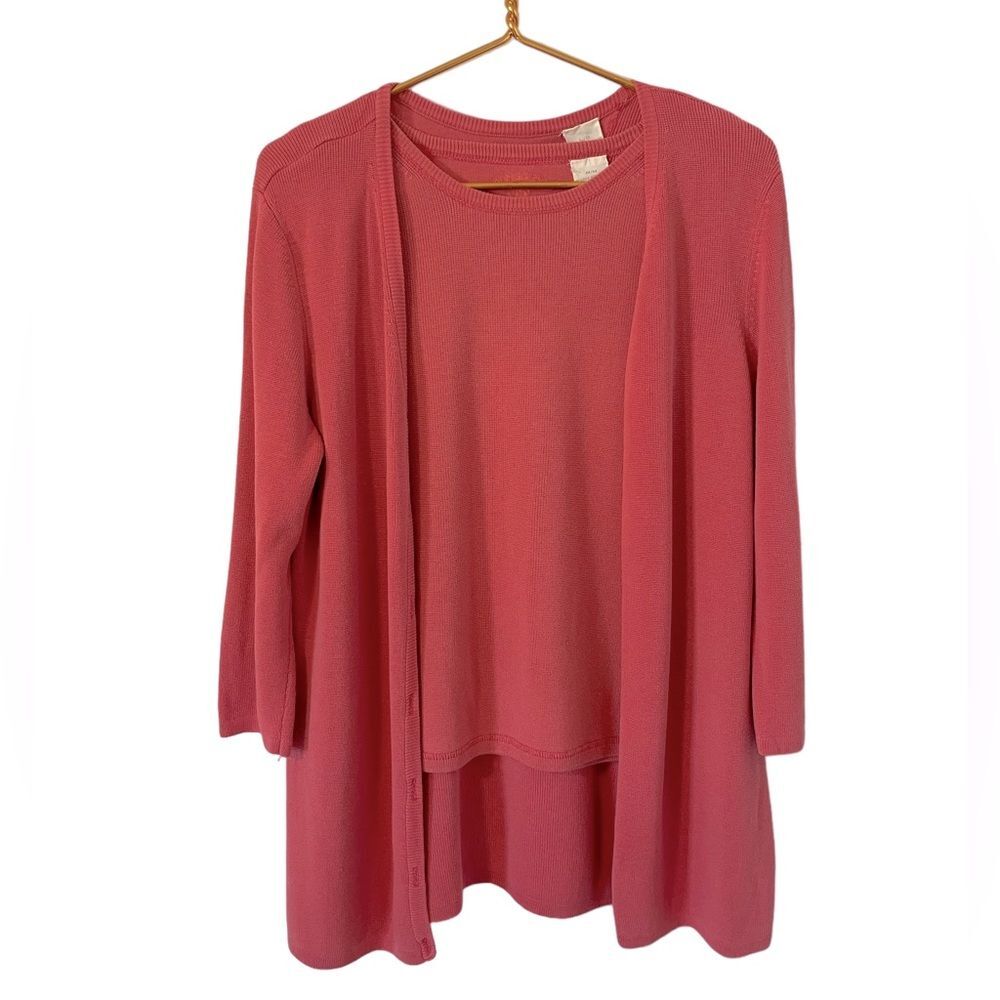 Bungalow Brand Woman’s Silk & Cotton Pink‎ Cardigan Sweater Set, Size Large